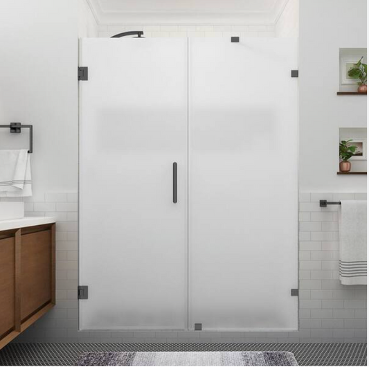 Aston Nautis XL 80" High x 68" Wide Hinged Frameless Shower Door with Frosted Glass Matte Black SDR985FRUW-MB