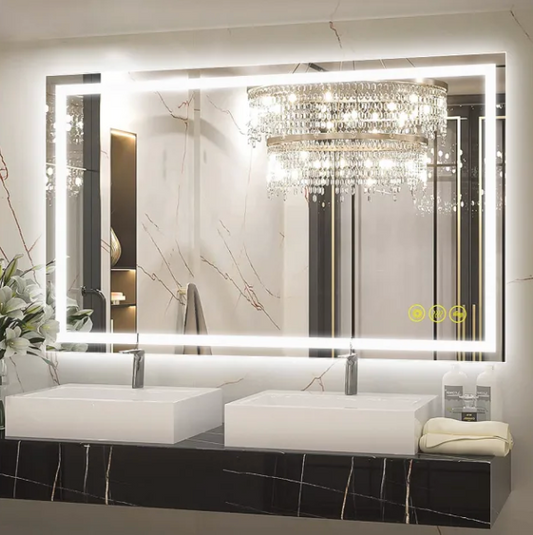 Bellevue Madelyn 24" W x 40" H Contemporary Rectangular Aluminum Frameless Bathroom Wall Mirror with LED Lighting BOMIR78364