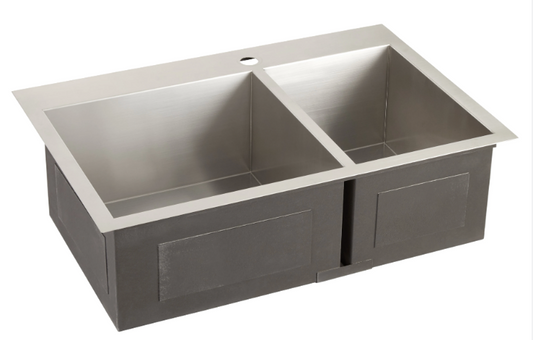 Signature Hardware Sitka 33" Drop In / Undermount 60/40 Double Basin Stainless Steel Kitchen Sink with Single Faucet Hole SHSKDMA2BZL1