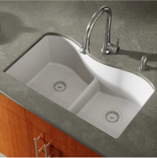 Miseno Georgia 33" Double Basin Undermount Stone Composite Kitchen Sink with 50/50 Split Ivory MG3320U55-IV
