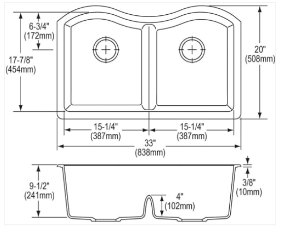 Miseno Georgia 33" Double Basin Undermount Stone Composite Kitchen Sink with 50/50 Split Ivory MG3320U55-IV