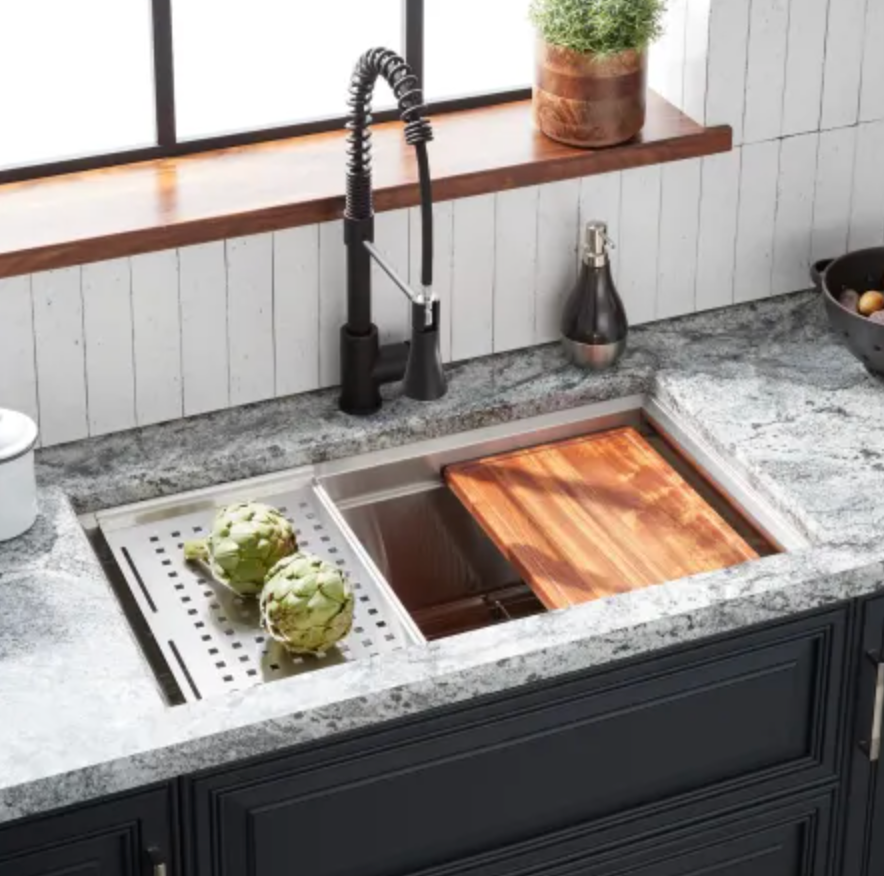 Signature Hardware Workspace 32" Undermount Single Basin Stainless Steel Kitchen Sink with Accessories SHWORK1BZ