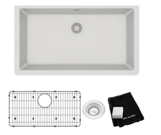 Elkay Quartz Classic 33" Undermount Single Basin Quartz Composite Kitchen Sink White ELGRU13322WH0C