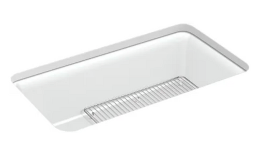 Kohler Cairn 33-1/2" Undermount Single Bowl Neoroc Granite Composite Kitchen Sink with Bottom Sink Rack Matte White K-8206-CM6