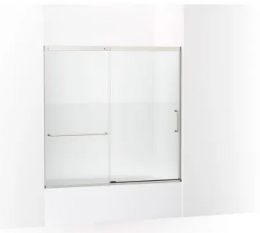 Kohler Elate 56-3/4" High x 59-5/8" Wide Sliding Semi Frameless Tub Door with Clear Glass and Frosted Privacy Strip Anodized Matte Nickel K-707618-8G81-MX