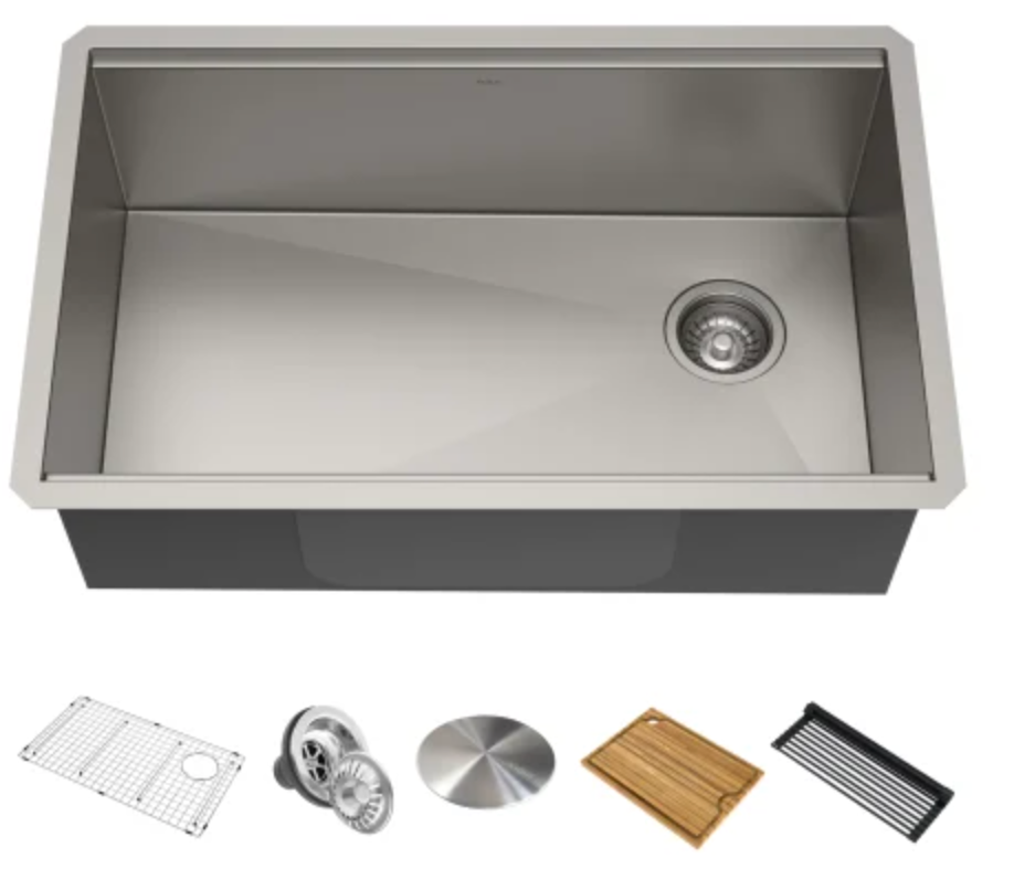 Kraus Kore Workstation 30" Undermount Single Basin Stainless Steel Kitchen Sink with Accessories KWU110-30