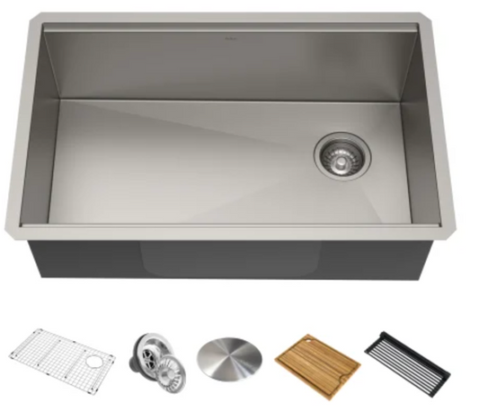 Kraus Kore Workstation 30" Undermount Single Basin Stainless Steel Kitchen Sink with Accessories KWU110-30