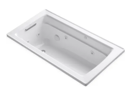 Kohler Archer Collection 60" Drop In Jetted Whirlpool Bath Tub with Reversible Drain White K-1122-0