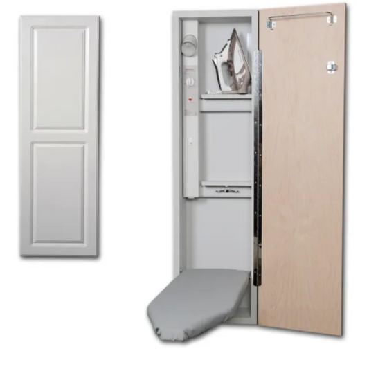 Iron-A-Way Ironing Center - 42" Built In Ironing Board With Electric System, Light, and Timer - Right Hinged Door White E42RWU
