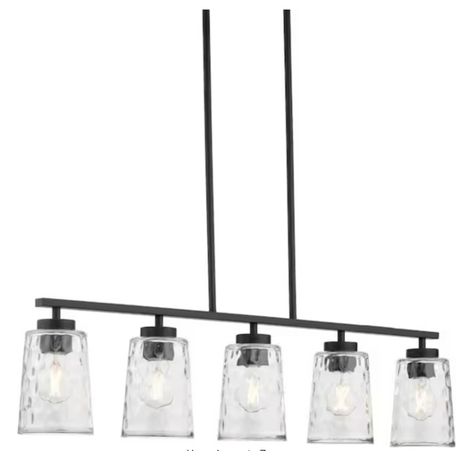Progress Lighting Mauzy Collection 5-Light Matte Black Transitional Linear Chandelier with Clear Water Glass Shade for Dining Room P400424-31M