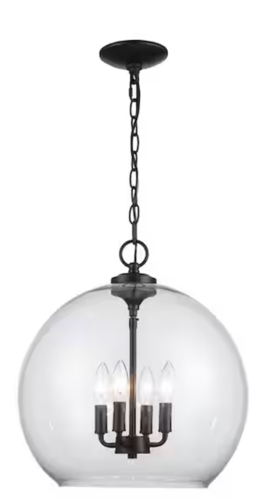 Kingsley 16 in. 4-Light Matte Black Pendant Light Fixture with Clear Glass Shade T-P00199007B