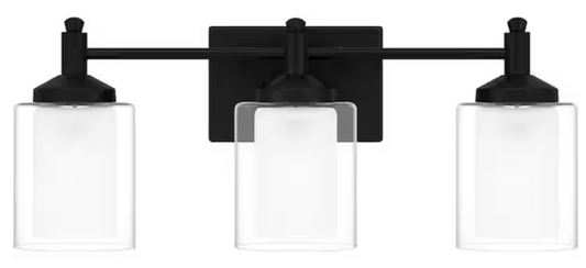 DSI Jaylin 22 in. 3-Light Matte Black Vanity Light with Clear and Frosted Glass Shades DSHD34414C1