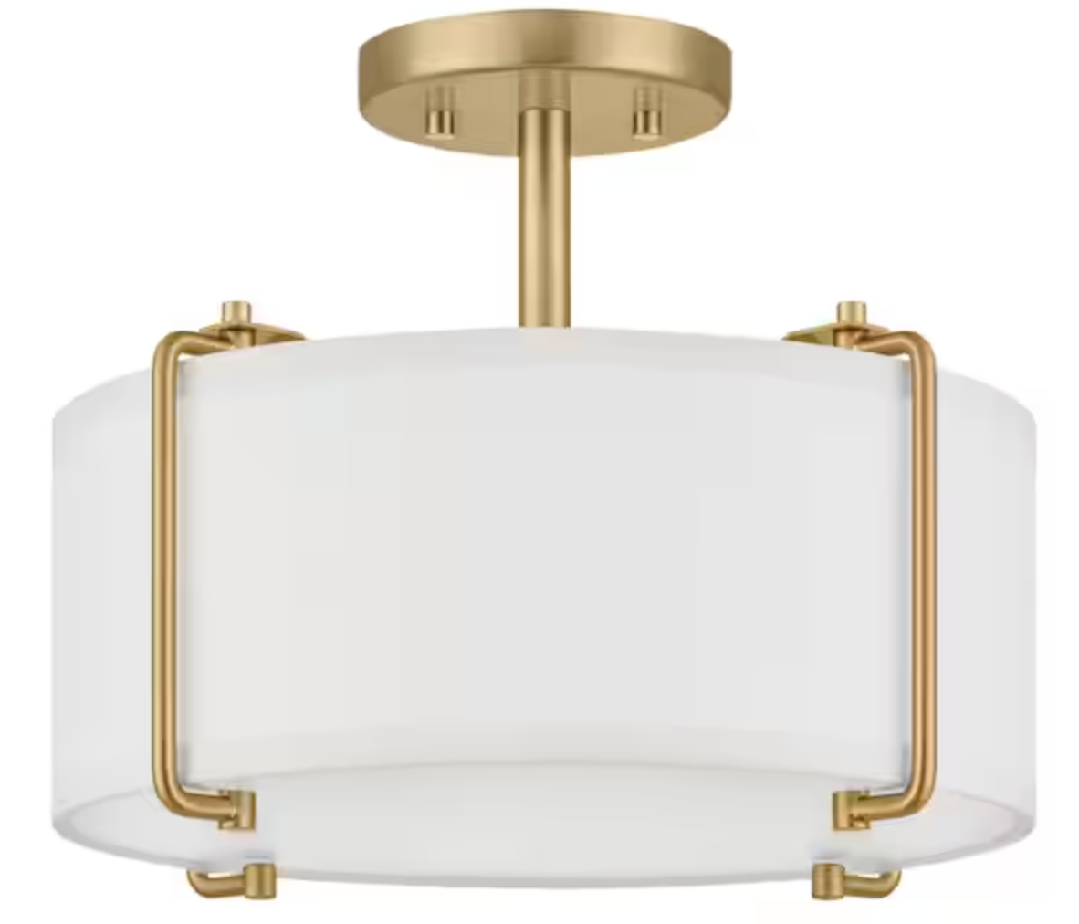 Brookley 14 in. 2-Light Brushed Gold Semi-Flush Mount with White Fabric Shade HD19546S