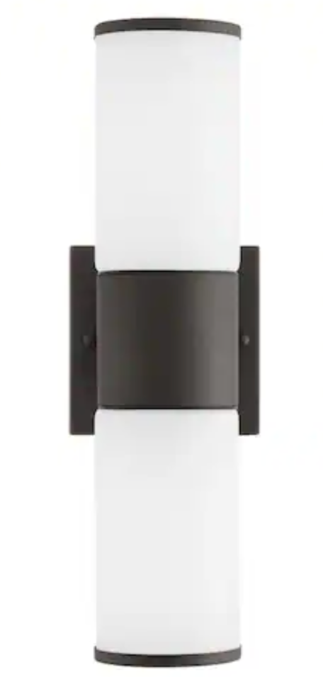 Hartford 14.25 in. Millennium Black Hardwired LED Smart Cylinder Outdoor Wall Light Sconce Powered by Hubspace KIF1602LX-01/BK