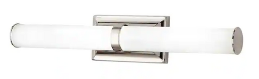 Rolande 100-Watt Equivalent Polished Nickel LED Vanity Light with Tube Etched Glass 23838