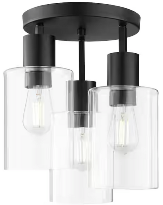 Sutton Place 14 in. 3-Light Matte Black Flush Mount, Farmhouse Ceiling Light 60676