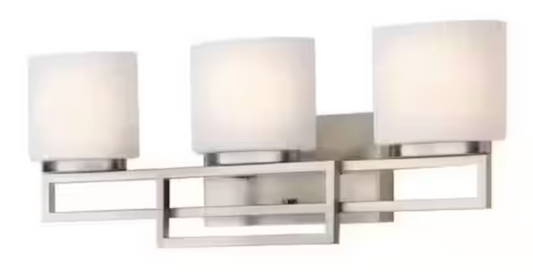 Tustna 26 in. 3-Light Brushed Nickel Bathroom Vanity Light with Opal Glass Shades RS230844