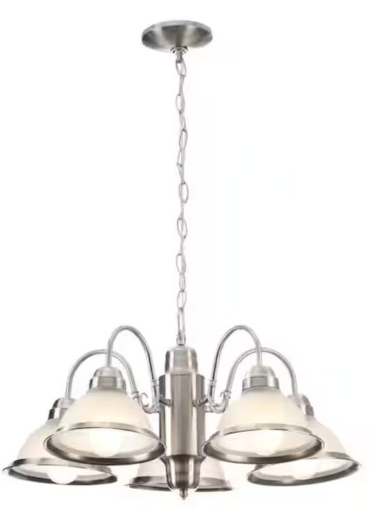 Halophane 5-Light Brushed Nickel Chandelier with Frosted Ribbed Glass Shades WB0390/SC-1