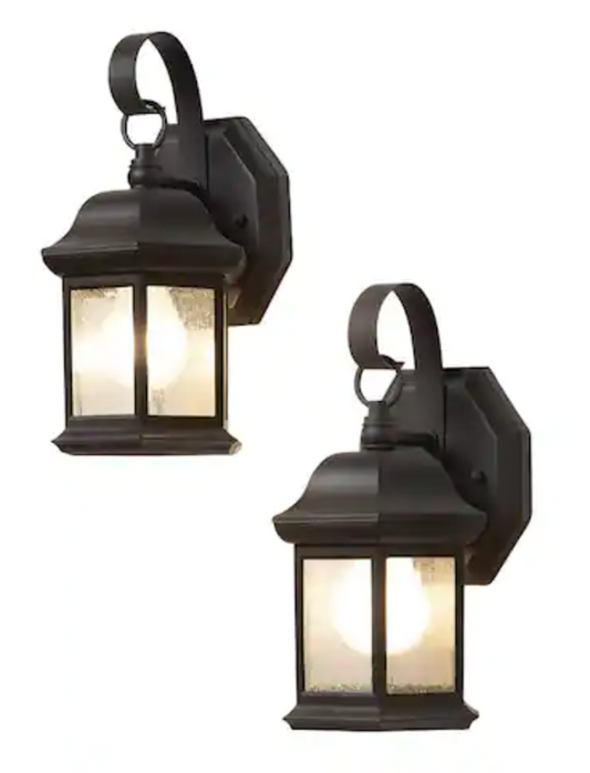 Hampton Bay 10.5 in. 1-Light Bronze Outdoor Wall Light Fixture Sconce with Seeded Glass (2-Pack) TR T0784