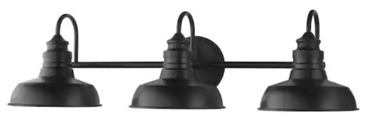 Elmcroft 29 in. 3-Light Matte Black Vanity Light with Metal Shades HB3672-43