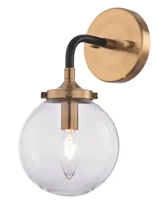 Kendall 1-Light Matte Black and Antique Gold Wall Sconce 30 TN-75432