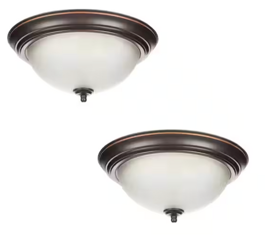 Commercial Electric 13 in. 2-Light Oil Rubbed Bronze Flush Mount with Frosted Glass Shade (2-Pack) EFG8012A/ORB