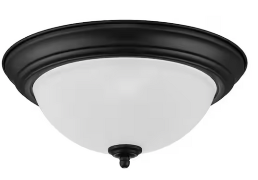12.75 in. 2-Light Black Flush Mount Ceiling Light Fixture with Frosted Glass Shade (2-Pack) HPI-9722T BK