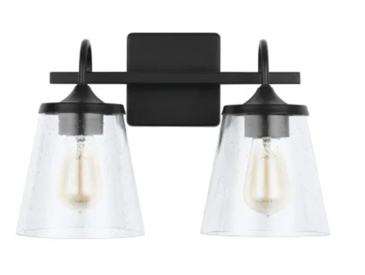 Capital Lighting 2 Light 15-1/4" Wide Bathroom Vanity Light with Clear Seedy Glass Shades Matte Black 139122MB-496