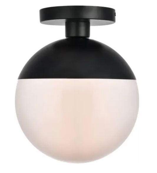 Elegant Lighting Eclipse Single Light 10" Wide Semi-Flush Globe Ceiling Fixture with Frosted Glass Black LD6062BK
