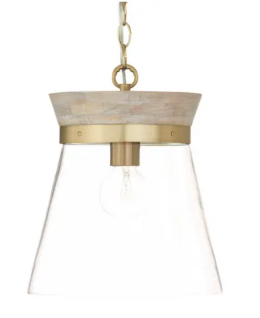 Capital Lighting Finn 12" Wide Wood Pendant White Wash / Matte Brass 347311WS