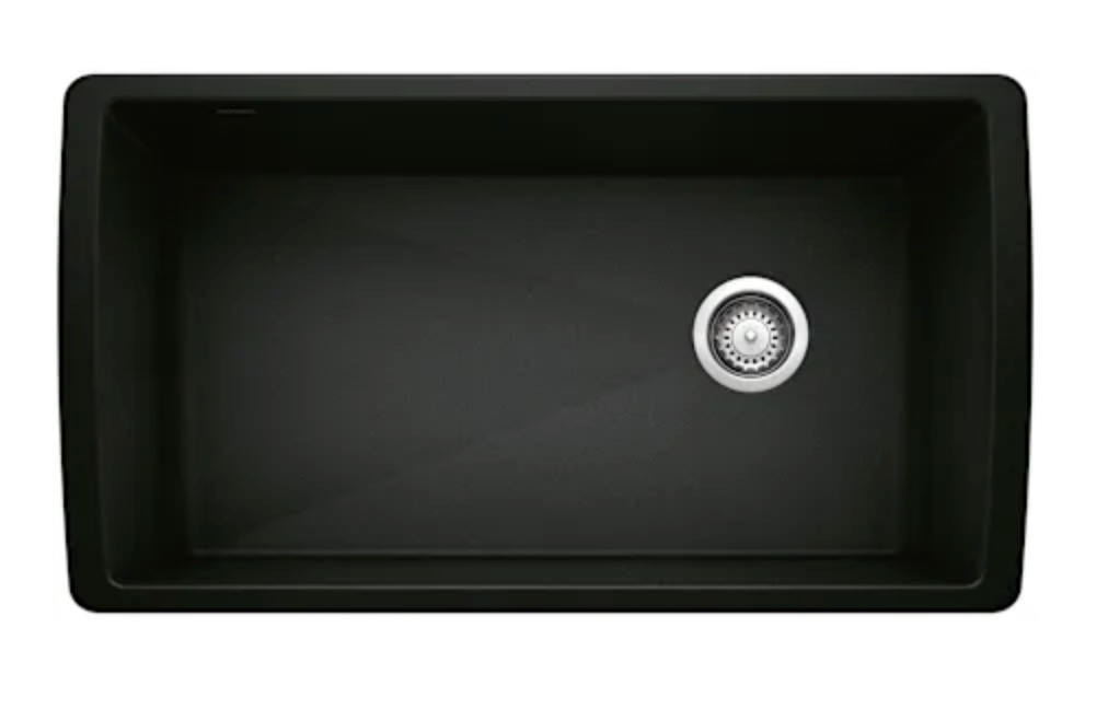 Blanco Diamond 33-1/2" Undermount Single Basin SILGRANIT Kitchen Sink - Less Undermount Clips 440851 Coal Black 442916