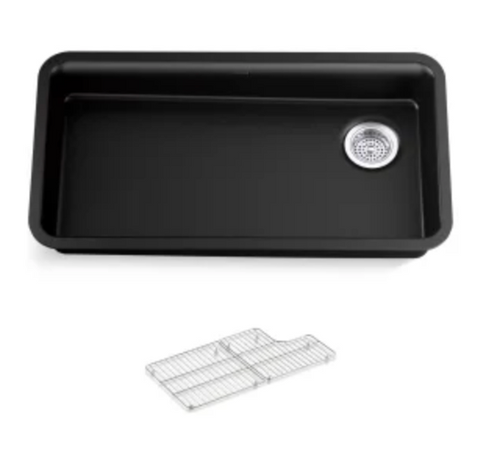 Kohler Cairn 33" Undermount Single Bowl Neoroc Granite Composite Kitchen Sink with Two-Piece Sink Rack Matte Black K-27785-CM1