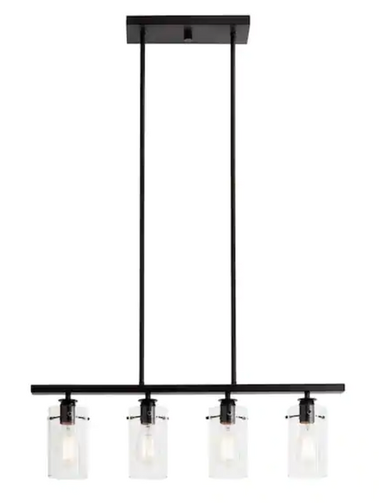 Hampton Bay Regan 4-Light Espresso Industrial Linear Chandelier with Glass Shades, Industrial Linear Kitchen Pendant Light HD4969A