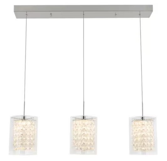 Artika Crystal Cube 13-Watt 3 Light Chrome Modern Integrated LED Pendant Light Fixture for Dining Room or Kitchen PDT-3CC