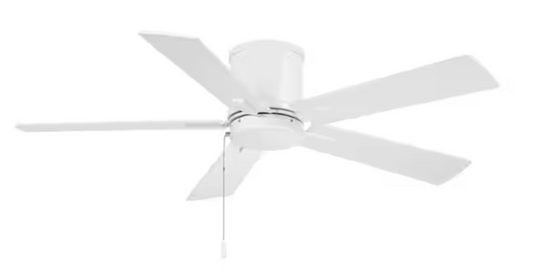 Hampton Bay Grantway 48 in. Indoor/Covered Outdoor Matte White Low Profile Ceiling Fan Without Light with Pull Chain Included RD5114B-MWH