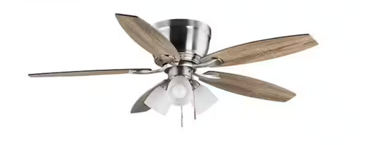 Hampton Bay Sidlow 52 in. Indoor LED Brushed Nickel Hugger Dry Rated Ceiling Fan with 5 QuickInstall Reversible Blades and Light Kit 52151