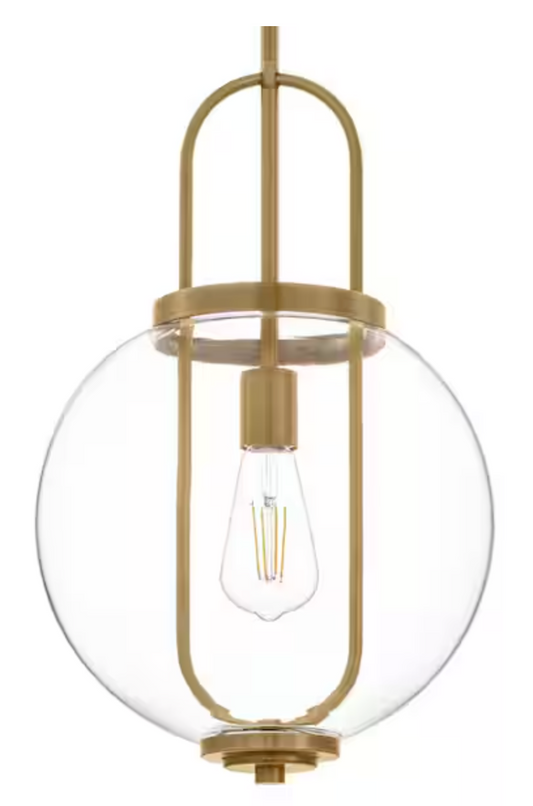 Hampton Bay Nelwyn 1-Light Vintage Brass Pendant with Clear Glass Globe Shade 1050HBVBDI