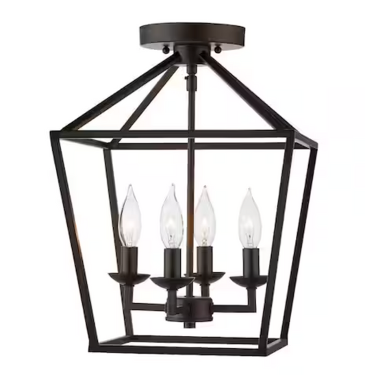 Home Decorators Collection Weyburn 16.5 in. 4-Light Bronze Farmhouse Semi-Flush Mount Ceiling Light Fixture with Caged Metal Shade C5596