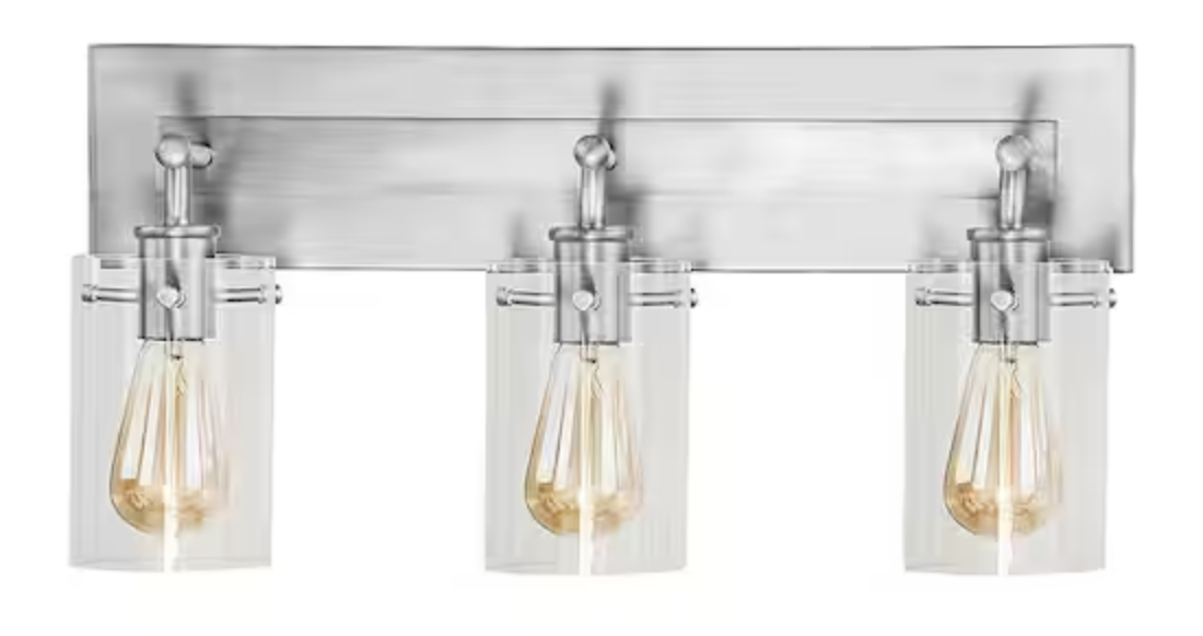Hampton Bay Regan 21 in. 3-Light Brushed Nickel Bathroom Vanity Light with Clear Glass Shades DS19268