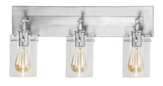 Hampton Bay Regan 21 in. 3-Light Brushed Nickel Bathroom Vanity Light with Clear Glass Shades DS19268
