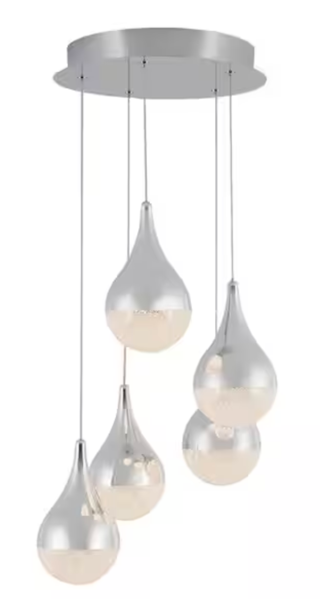 Artika Glitzer 30-Watt 5 Light Chrome Modern Integrated LED Pendant Light Fixture for Dining Room or Kitchen PDT-5GL-RN