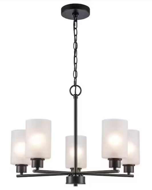 Hampton Bay Cawthon 5-Light Black Chandelier Light Fixture with Frosted Glass Shades BAL-003 BK