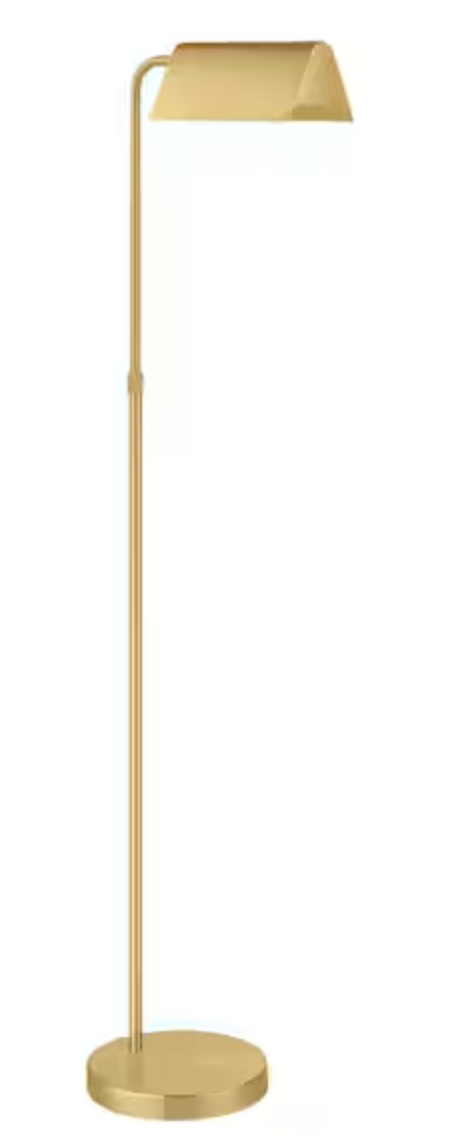 Hampton Bay Wesleigh 59 in. Aged Brass Standard LED Indoor Floor Lamp 3 CCT Dimmer Switch with Brass Metal Shade HD-2158-AGB