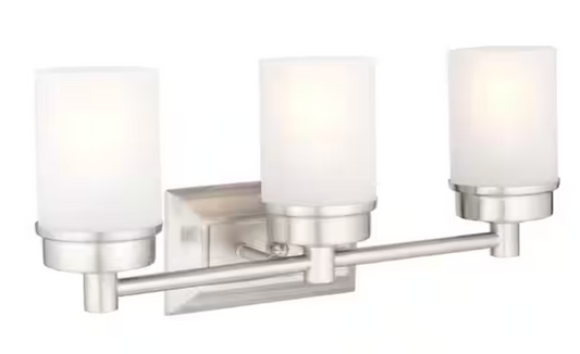 Hampton Bay Cade 20.25 in. 3-Light Brushed Nickel Bathroom Vanity Light Fixture with Frosted Glass Shades NB33307