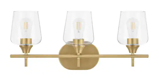 Hampton Bay Pavlen 24 in. 3-Lights Antique Brass Vanity Light with Clear Glass Shades GS-W070807BS