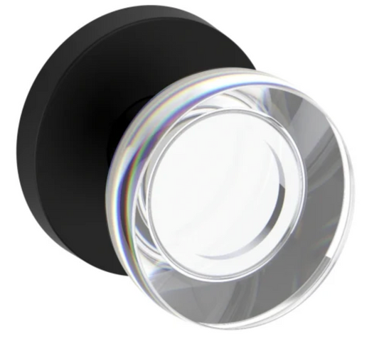 Baldwin Contemporary Crystal Non-Turning Two-Sided Dummy Door Knob Set with Contemporary Round Rose from the Reserve Collection Satin Black FDCCYCRR190