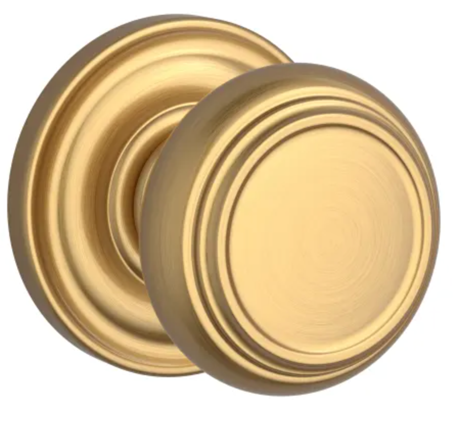 Baldwin Traditional Passage Door Knob with Round Rose Lifetime Satin Brass PSTRATRR044