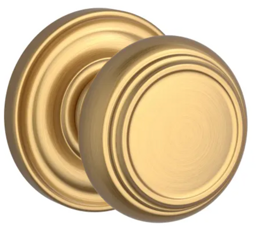 Baldwin Traditional Passage Door Knob with Round Rose Lifetime Satin Brass PSTRATRR044