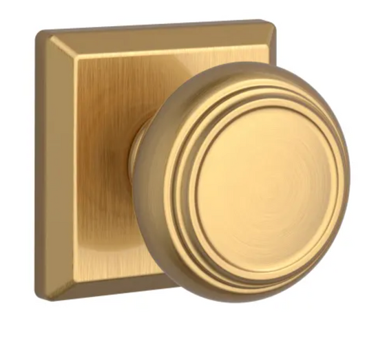 Baldwin Traditional Passage Door Knob with Square Rose Lifetime Satin Brass PSTRATSR044