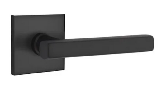 Emtek Freestone Right Handed Passage Door Lever Set with Square Rose from the Urban Modern Collection Flat Black 5110FRLUS19RH